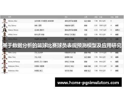 基于数据分析的篮球比赛球员表现预测模型及应用研究